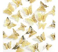 Lot de 48 décorations murales 3D en forme de papillon métallisé, doré, 4 styles, 3 tailles, décoration murale pour fête, gâteau, chambre d'enfant, salle de classe, décoration de mariage