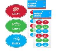Lot de 48 étiquettes casher assorties, 16 étiquettes blanches, 16 étiquettes rouges viandes, 16 autocollants verts, passent au four jusqu'à 500 °, au congélateur, au micro-ondes, au lave-vaisselle, en anglais, avec code couleur