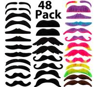 Lot de 48 fausses moustaches autocollantes fantaisie pour Halloween, fête de la Saint-Patrick