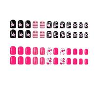 Lot de 48 faux ongles à application rapide en rose rouge avec paillettes d'amour pour femmes à la recherche de styles sur différents ongles courts en forme de cœur