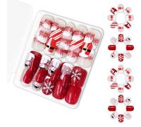 Lot de 48 faux ongles à coller sur le thème des fêtes de fin d'année, bonhomme de neige et flocon de neige