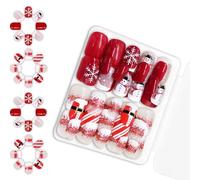 Lot de 48 faux ongles à coller sur les ongles - Thème de vacances - Avec flocon de neige - Pour les réunions de Noël et les événements