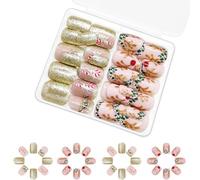 Lot de 48 faux ongles de Noël en forme d'élan à presser sur la canne à sucre d'orge - Couverture complète