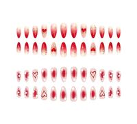 Lot de 48 faux ongles romantiques en forme de cœur rouge avec paillettes sur le thème de la Saint-Valentin pour une application facile