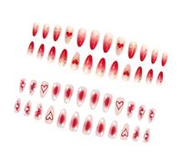 Lot de 48 faux ongles romantiques rouges en forme de cœur avec paillettes sur le thème de la Saint-Valentin pour une application facile
