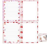 Lot de 48 feuilles de papier à en-tête « Happy Valentine's Day » en forme de cœur rouge et rose - Papier de Saint-Valentin pour mariage, vœux de bureau, 21,6 x 27,9 cm