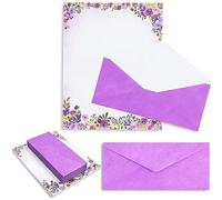 Lot de 48 feuilles de papier et enveloppes Motif floral Violet 21,6 x 27,9 cm