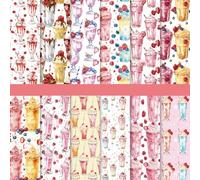 Lot de 48 feuilles de papier pour scrapbooking 15,2 x 15,2 cm, 12 motifs avec motif milkshake, papier glacé sur un seul côté, papier artisanal pour fabrication de cartes, album photo, journal et