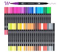 Lot de 48 feutres à double pinceau, 48 couleurs, feutres aquarelle, épais et fins, mandala, feutres fineliner - Lot de stylos avec pointe fine et pointe pinceau pour livres de coloriage, dessin et