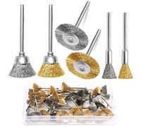 Lot de 48 mini brosses métalliques acier et laiton, tige 3 mm, pour outils rotatifs Dremel et perceuses, anti-rouille, polissage, nettoyage, ébavurage