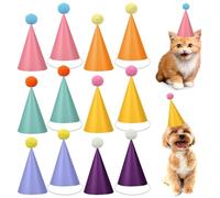 Lot de 48 mini chapeaux de fête d'anniversaire colorés pour animaux en peluche, 12,7 cm, capuchons coniques réglables avec pompons à faire soi-même, mini chapeaux de fête colorés pour animaux