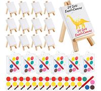 Lot de 48 mini ensembles de peinture aquarelle avec panneau de toile de 7,6 x 7,6 cm avec mini chevalet en bois tendue avec chevalet de présentation, kit de pinceaux pour enfants, récompenses, écoles, fêtes