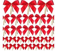 Lot de 48 nœuds de Noël - Ruban Rouge - pour Sapin de Noël - Couronne de Noël - Décoration (3 Tailles Assorties)