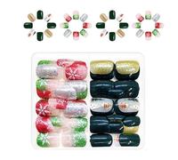 Lot de 48 ongles à presser avec motif sapin de Noël à paillettes, pointes artificielles carrées courtes pour fêtes de fin d'année, cadeaux festifs pour femme, essentiels pour nail art de Noël