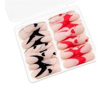 Lot de 48 ongles adhésifs en amande avec pointes françaises et motifs cœurs mats à presser pour femme