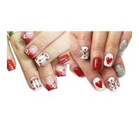 Lot de 48 ongles brillants en forme de cœur pour la Saint-Valentin, modèles carrés courts pour femmes à la mode