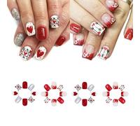 Lot de 48 ongles brillants en forme de cœur pour la Saint-Valentin, modèles carrés courts pour femmes à la mode