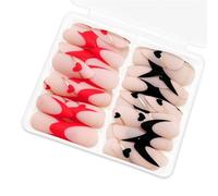 Lot de 48 ongles d'amandes à coller avec pointes françaises avec motifs de cœurs pressage mat sur les ongles manucure art des ongles pour femmes