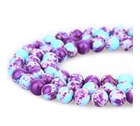 Lot de 48 perles en jaspe impérial violet et bleu de 8 mm, taille du trou de 1 mm, perles lisses pour fabrication de bracelets, colliers, boucles d'oreilles, bijoux