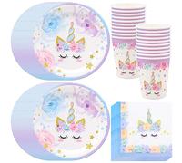 Lot de 48 pièces de vaisselle licorne pour 16 invités - Décoration d'anniversaire et accessoires pour enfants, fête prénatale et mariage