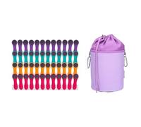 Lot de 48 pinces à linge avec ressorts de compression en acier inoxydable, Softtouch multicolore, 1 sac à pinces à linge en toile violet et gris