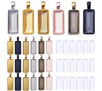 Lot de 48 plateaux à pendentifs, 24 plateaux rectangulaires et 24 cabochons en verre pour la fabrication de bijoux, travaux manuels, 6 couleurs