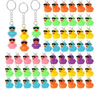 Lot de 48 porte-clés en forme de canard miniature en résine avec breloques en forme de canard pour enfants, Halloween, Noël, fête d'anniversaire, fête prénatale (couleurs vives)