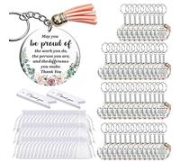 Lot de 48 porte-clés inspirants en acrylique avec pompons - Porte-clés de remerciement avec poches pour la famille et les amis