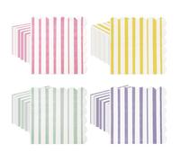 Lot de 48 serviettes en papier jetables, 33 x 33 cm, rayées, en 4 couleurs pastel, crème glacée, bords incurvés, pour anniversaire, mariage, baby shower, fête prénatale, petit déjeuner
