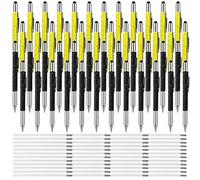 Lot de 48 stylos à bille 6 en 1 pour homme - Tournevis multifonction - Stylo pour écran tactile - Stylo multifonction avec règle de niveau et 48 recharges d'encre noire (jaune, noir)