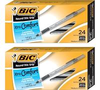 Lot de 48 stylos à bille Bic Xtra Comfort Round Stic - Prise en main douce et confortable - Écriture fluide fluide - Pointe en tungstène - Moyenne de 1,2 mm - Encre noire