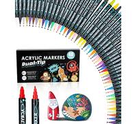Lot de 48 stylos acryliques imperméables pour pierres - Peinture acrylique - Double pointe - Peinture acrylique - Pour pierres, bois, verre, toile, pierre, tissu, bricolage - Album photo - Céramique