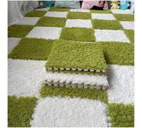 Lot de 48 tapis en mousse pelucheuse emboîtables pour sol - Carreaux de puzzle carrés - 30,5 x 30,5 x 1 cm - Vert + blanc