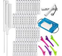 Lot de 48 tiges de permanente en plastique ondulé froid - 2 peignes à queue de rat en acier - 350 feuilles de papier permanente et 6 pinces à bec de canard pour la coiffure