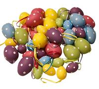 Lot de 48 œufs de Pâques petits et grands à pois multicolores avec ruban (lot de 48)
