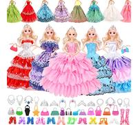 Lot de 48 vêtements de poupée pour poupée Barbie, collection d'accessoires de poupée de 29,8 cm avec 6 robes de princesse + 20 chaussures + 10 sacs + 6 colliers + 6 couronnes (style aléatoire) pour