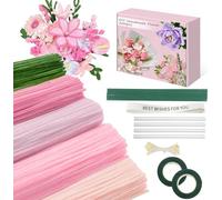 Lot de 480 cure-pipes pour travaux manuels, multicolores, kit de fabrication de fleurs, avec tiges de fleurs chenille, ruban de jardin, ruban, papier d'emballage, idées d'activité artistique (tulipe