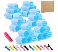 Lot de 49 bigoudis pour cheveux longs, moyens et courts - Coiffure sans chaleur avec rouleaux auto-agrippants, 12 clips, 3 tailles de bigoudis, boîte de rangement - Volume et boucles en toute