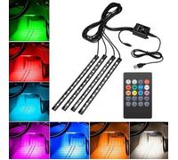 Lot de 4pcs atmosphère lumière Voiture LED éclairage intérieur Bande Barres de lumières led avec télécommande