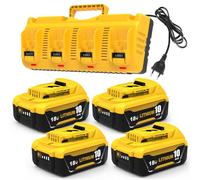 Lot de 4x 10.0Ah de Rechange pour Dewalt Batterie 18V DCB204/DCB206 + Chargeur à quatre ports DCB104 pour Perceuse DCD791/Marteau-perforateur DCH273/Scie Circulaire DCS391 - Travaux Chantier, Bricolag