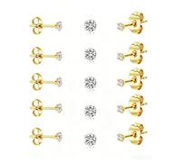 Lot de 5/10 paires de petites boucles d'oreilles à tige en acier inoxydable 316L plaqué or 14 carats pour homme et femme - 2 mm - Hypoallergénique - Plusieurs trous, 2mm, Acier inoxydable, Pas de