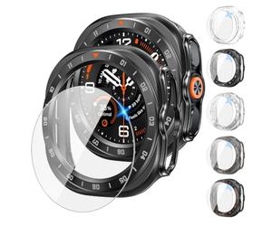 Lot de 5 + 5 coques avec protecteur d'écran pour Samsung Galaxy Watch | Coque de protection en polycarbonate, film de protection anti-rayures en verre blindé avec haute sensibilité