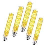 Lot de 5 6W E27 T30 Ampoule Tube Longue Edison Led Spiralé Filament AmpouleVerre Ambré, Blanc Chaud 2700K Vintage Lampe Décorative Rétro Edison Ampoule pour Restaurant Café Bar Non gradable