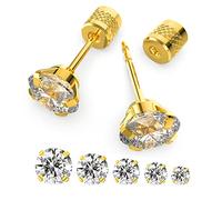 Lot de 5 à 6 paires de boucles d'oreilles à tige à dos plat hypoallergénique en acier inoxydable chirurgical et oxyde de zirconium pour homme et femme 2 à 8 mm, 4mm, 5mm, 6mm, 7mm, 8mm, Zircone