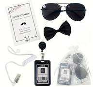 Lot de 5 accessoires d'agent - Avec lunettes de soleil noires, cravate, bouchons d'oreilles, certifications et porte-cartes