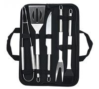 Lot de 5 accessoires de barbecue en acier inoxydable pour barbecue extérieur avec étui noir - Cadeaux de barbecue durables pour homme et papa - Kit d'outils de barbecue