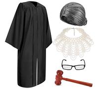 Lot de 5 accessoires de costume de juge comprenant une robe de juge, un tour de cou, une perruque, des lunettes, un cadre en bois pour Halloween, un juge, un cosplay