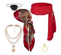 Lot de 5 accessoires de costume de pirate pour homme et femme, y compris chapeau de pirate, turban, ceinture, boucles d'oreilles, accessoires de costume de pirate pour Halloween, cosplay, turban