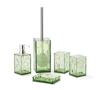 Lot de 5 Accessoires de Salle de Bain en Acrylique Transparent, Anti-Rouille, Comprend Un Distributeur de Savon, Un Porte-Brosse à Dents, Une Tasse, Un Porte-Savon et Une Brosse WC (Vert Saga)