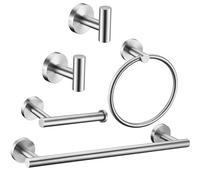Lot de 5 Accessoires de Salle de Bain en Nickel brossé Comprenant Une Barre Porte-Serviette de 40,6 cm, 2 Crochets pour Serviette, Un Support de Papier Toilette, Un Anneau Rond en Acier Inoxydable